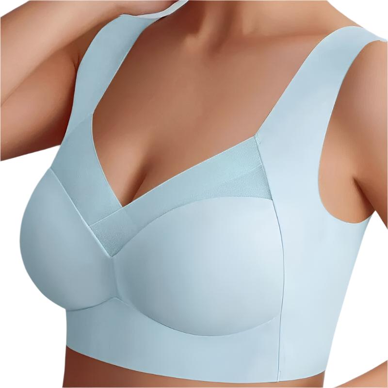 Naadloze Push-up Bra met Brede Banden en Mesh Detail Blauw