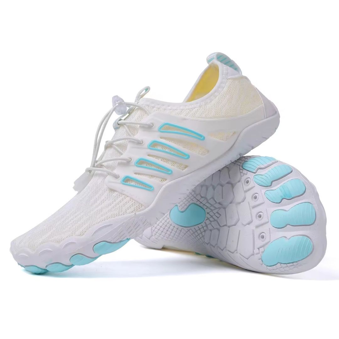 Unisex Barefoot Schoenen met Brede Teenbox en Dunne Zool Wit Blauw
