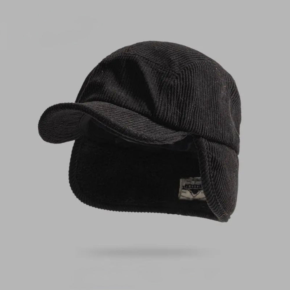 Unisex Baseball Cap met Oorflappen en Fleece Voering Zwart