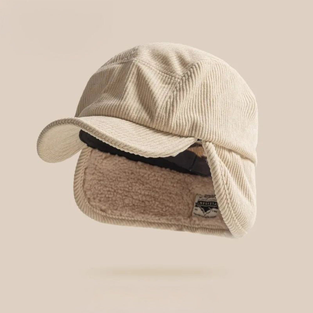 Unisex Baseball Cap met Oorflappen en Fleece Voering Beige