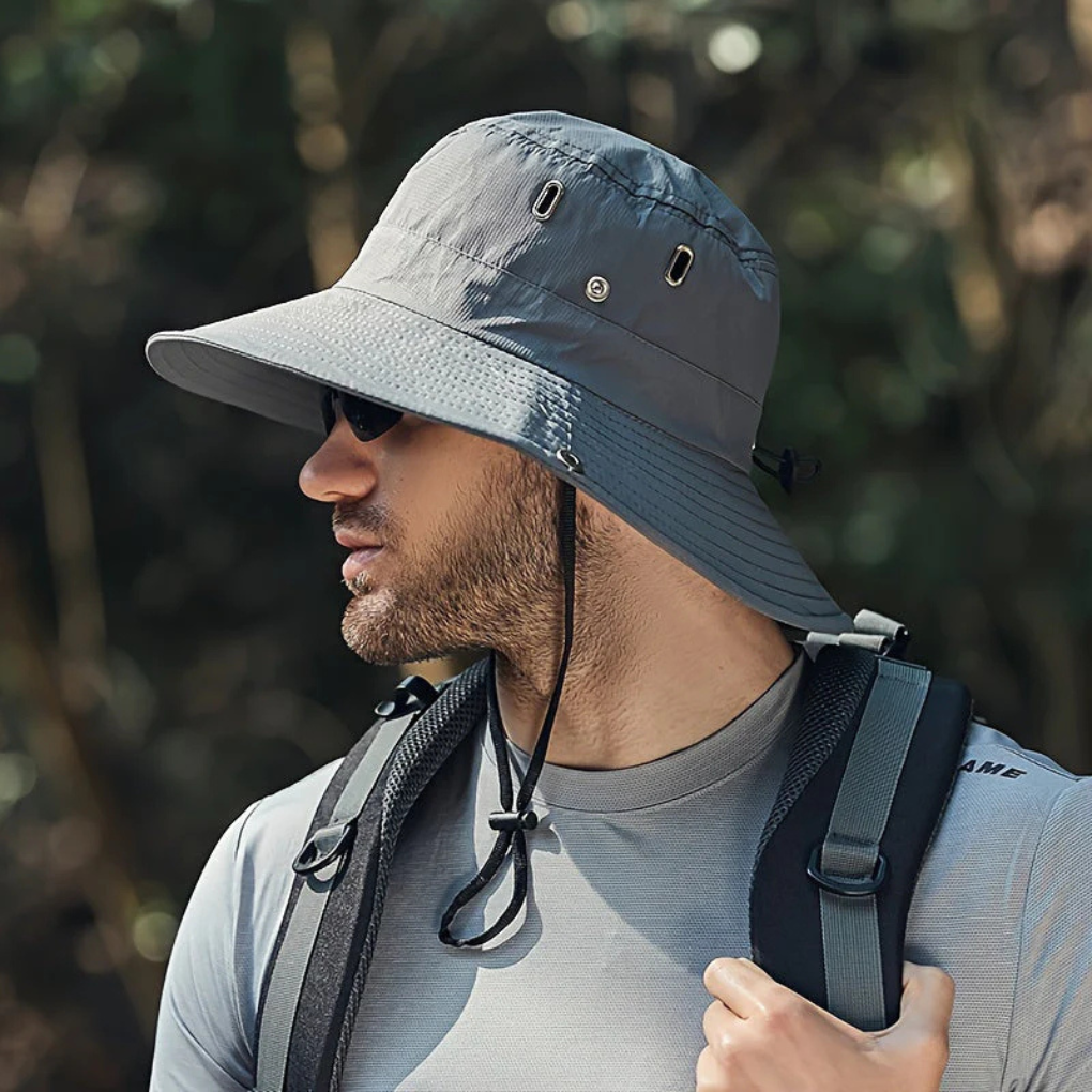 Unisex Bucket Hat met Brede Rand en Kinkoord voor Wandelen en Strand Grijs 58 x 60cm