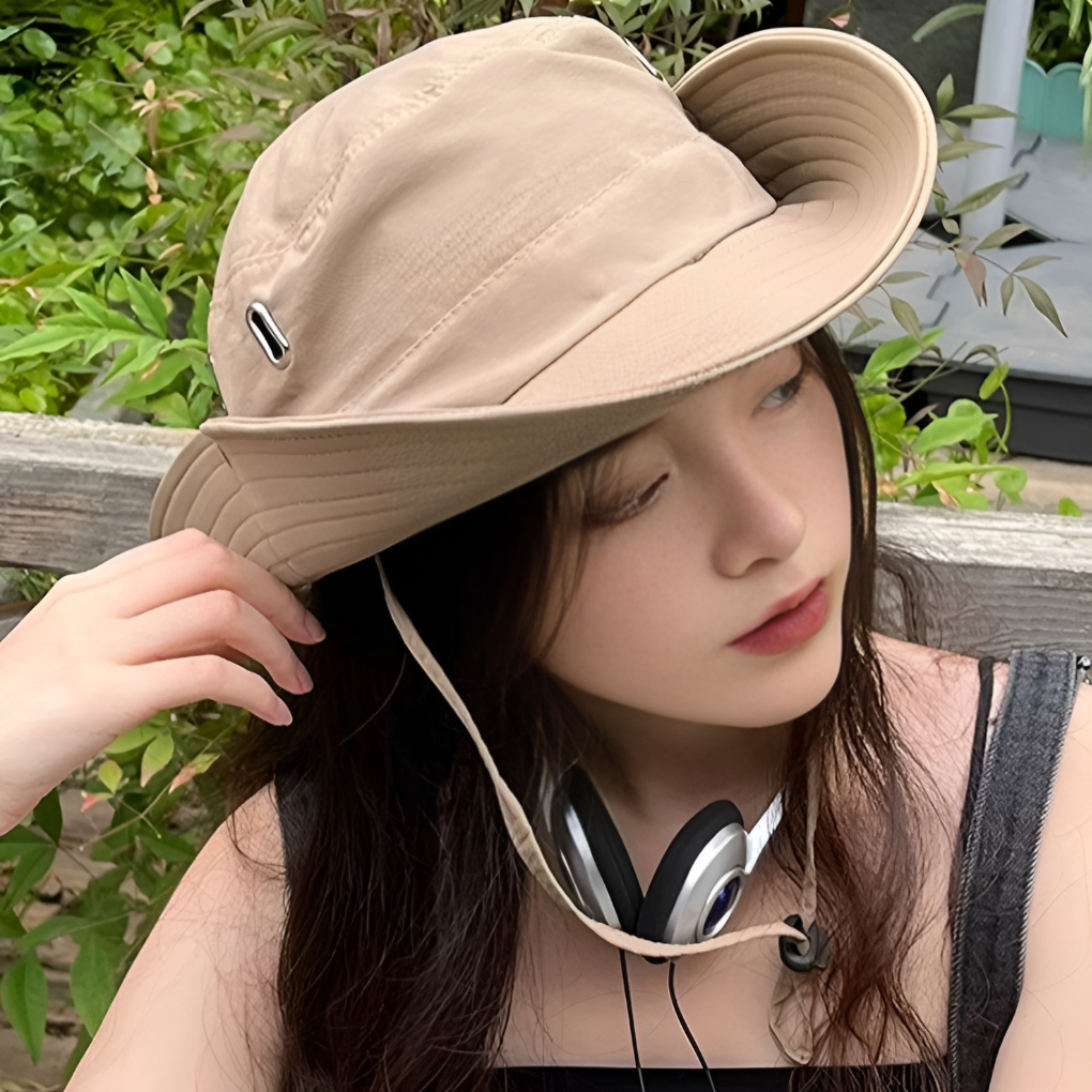 Unisex Bucket Hat met Brede Rand en Kinkoord voor Wandelen en Strand