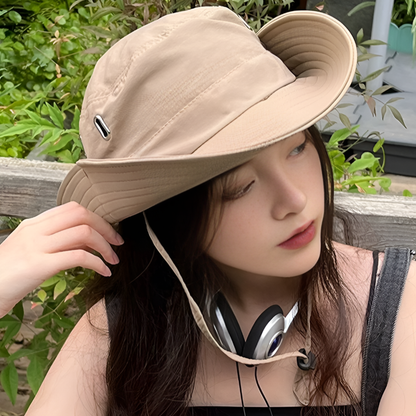 Unisex Bucket Hat met Brede Rand en Kinkoord voor Wandelen en Strand