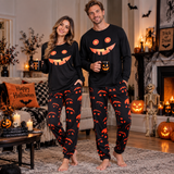 Unisex Halloween Matching Pyjama Set met Pompoen Print en Lange Mouw