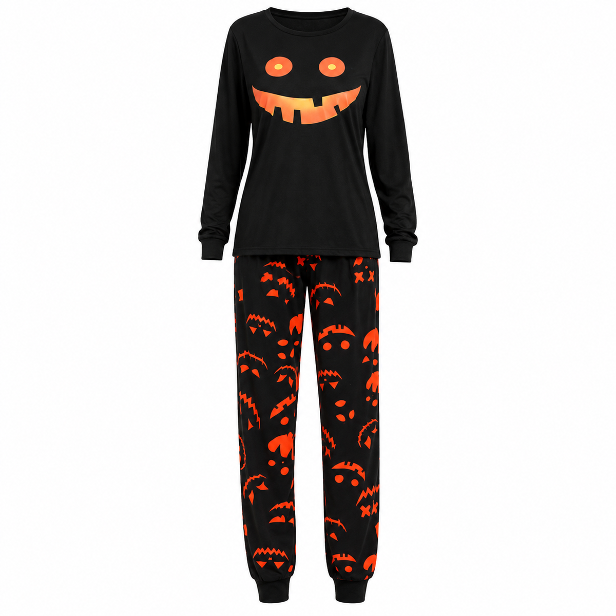 Unisex Halloween Matching Pyjama Set met Pompoen Print en Lange Mouw