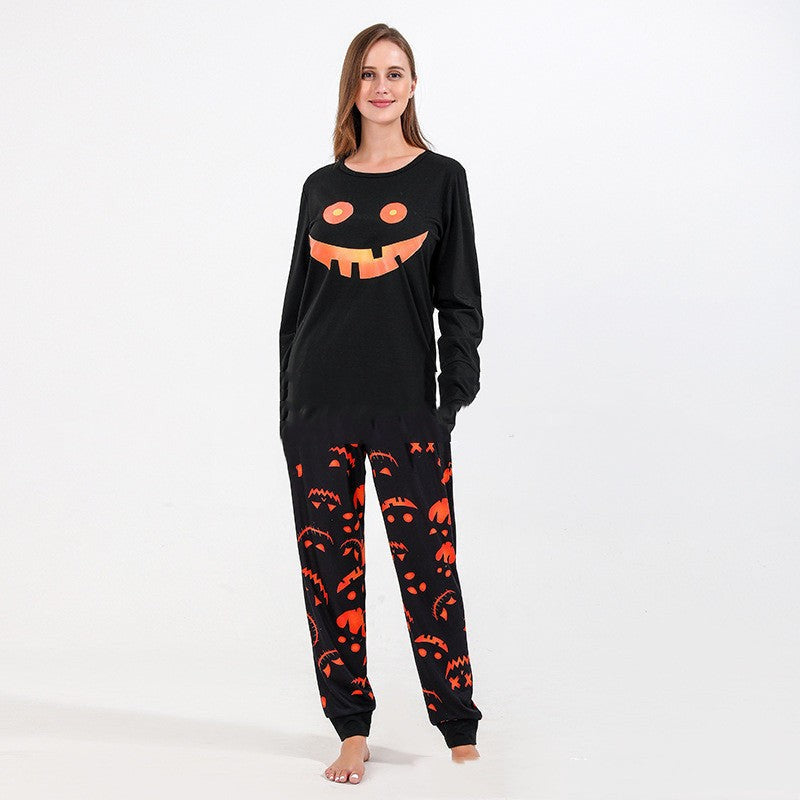 Unisex Halloween Matching Pyjama Set met Pompoen Print en Lange Mouw