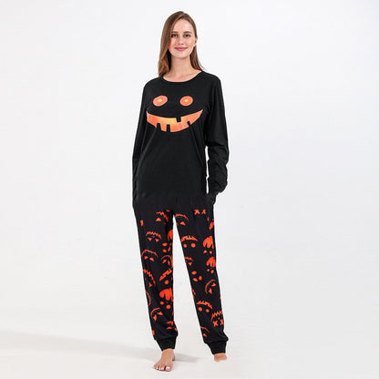 Unisex Halloween Matching Pyjama Set met Pompoen Print en Lange Mouw