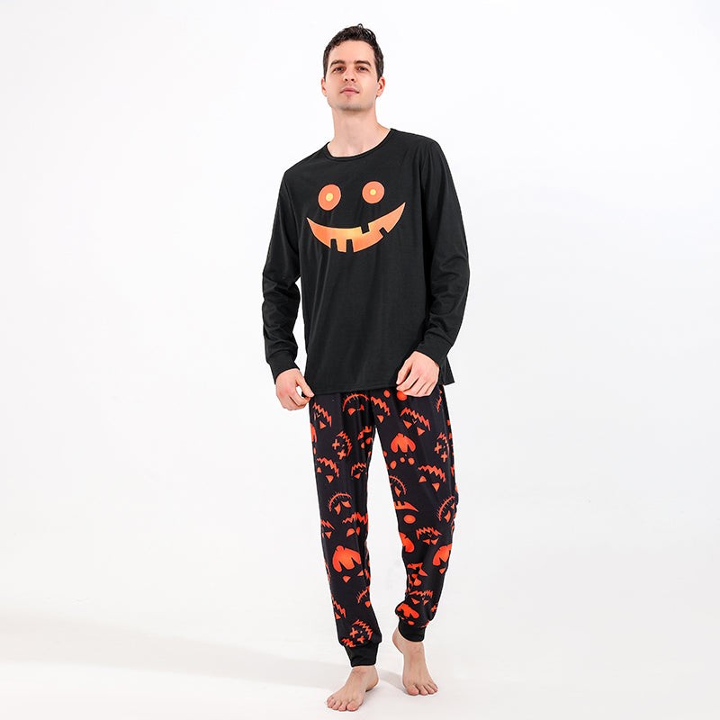 Unisex Halloween Matching Pyjama Set met Pompoen Print en Lange Mouw
