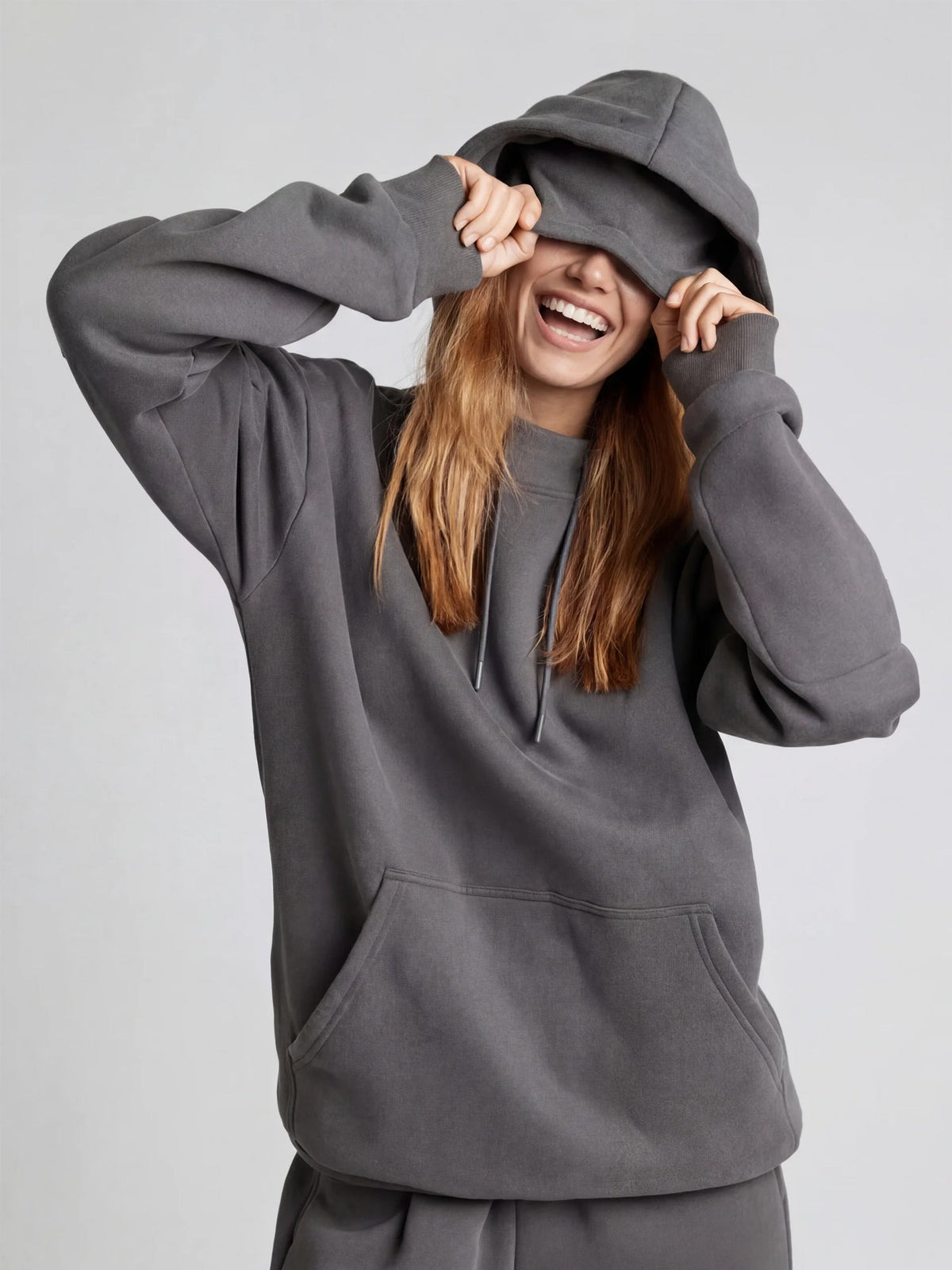 Unisex Oversized Hoodie met Oogmasker, Ritszakken op de Mouwen en Kangoeroezak Staalgrijs