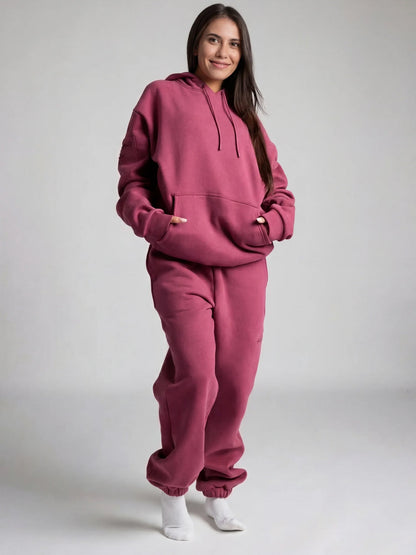 Unisex Oversized Hoodie met Oogmasker, Ritszakken op de Mouwen en Kangoeroezak Bessenrood