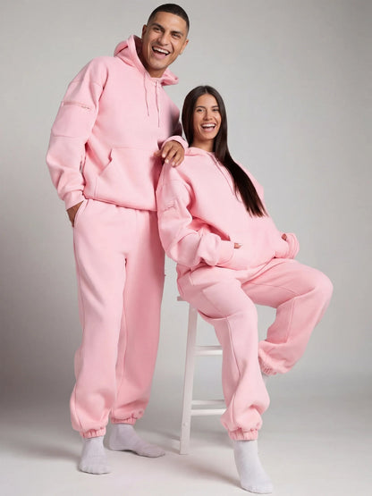 Unisex Oversized Hoodie met Oogmasker, Ritszakken op de Mouwen en Kangoeroezak Roze