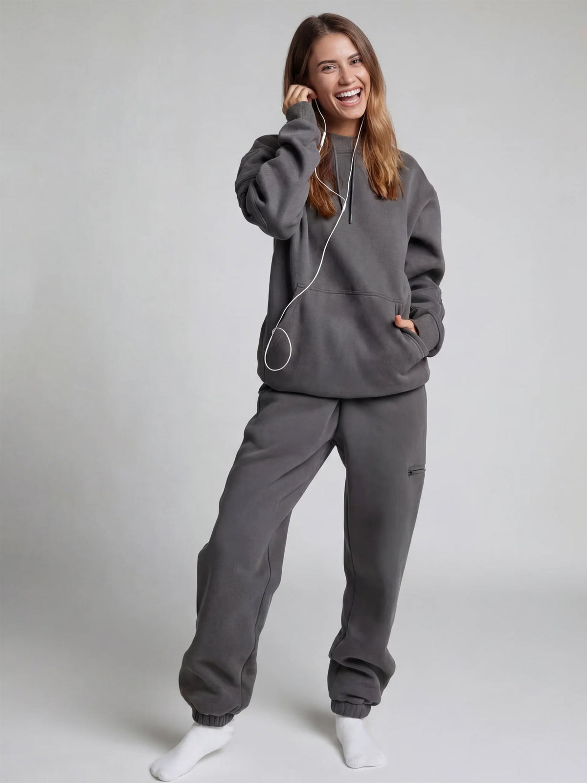 Unisex Oversized Hoodie met Oogmasker, Ritszakken op de Mouwen en Kangoeroezak
