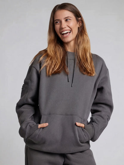 Unisex Oversized Hoodie met Oogmasker, Ritszakken op de Mouwen en Kangoeroezak