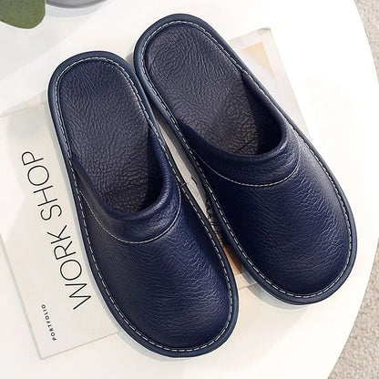 Unisex Pantoffels met Faux Leather Look en Ronde Neus Blauw