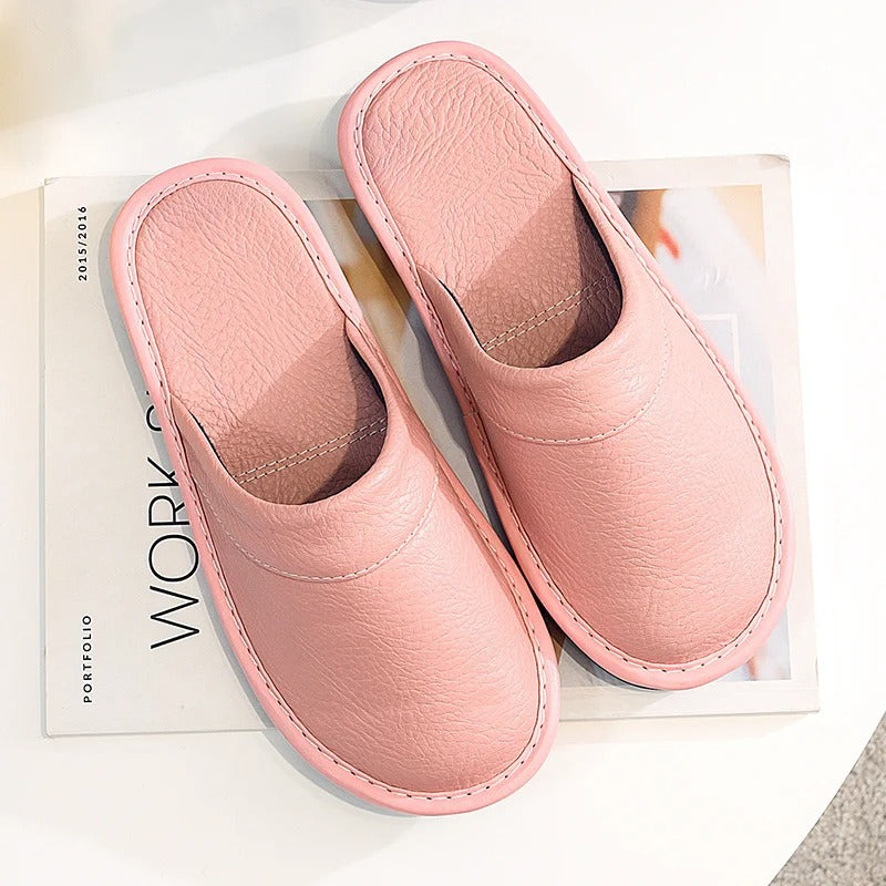 Unisex Pantoffels met Faux Leather Look en Ronde Neus Roze