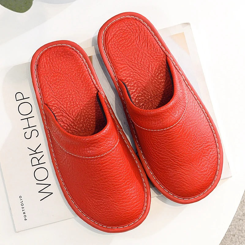 Unisex Pantoffels met Faux Leather Look en Ronde Neus Rood