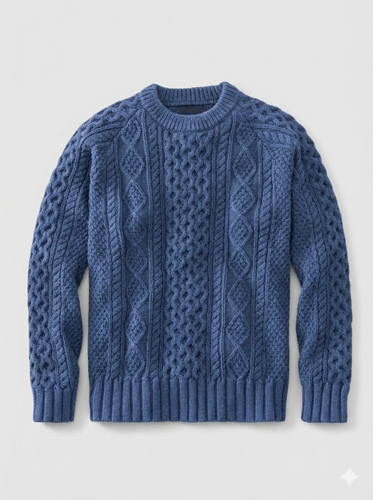 Heren Warme Kabeltrui met Ronde Hals