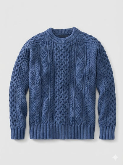 Heren Warme Kabeltrui met Ronde Hals